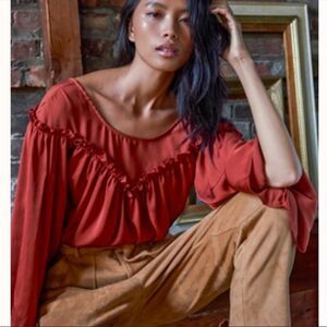 FREE PEOPLE | INTIMATELY She’s a Natural Bell Sleeve Bodysuit Orange Women’s S